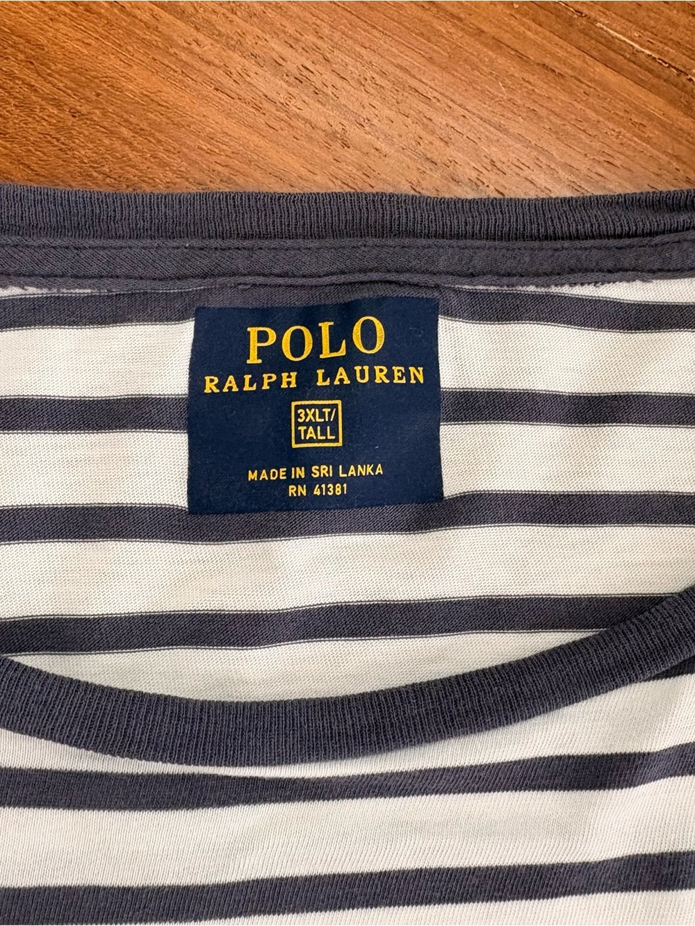 Polo Ralph Lauren Navy/ White Striped Crewneck Tee 100% cotton 3 XLT/ Tall - Picture 6 of 9
